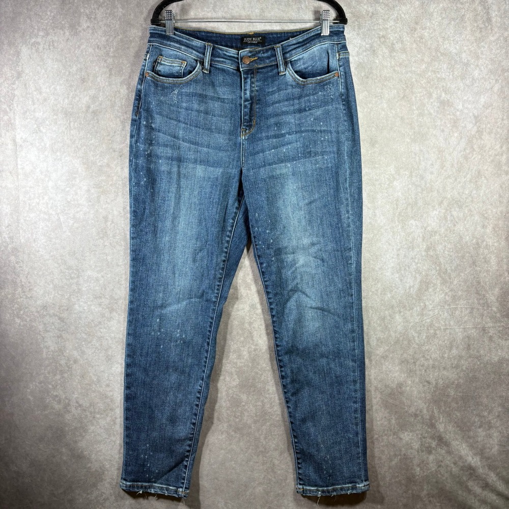 Judy Blue Jeans Womens Size 13/31 Blue Boyfriend Fit Distressed Splatter Casual